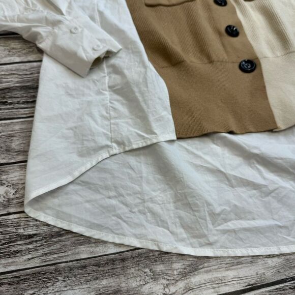 Soak & Sepia Women's Oversized Button Down Cardigan Sweater Blouse Brown White - Picture 7 of 14